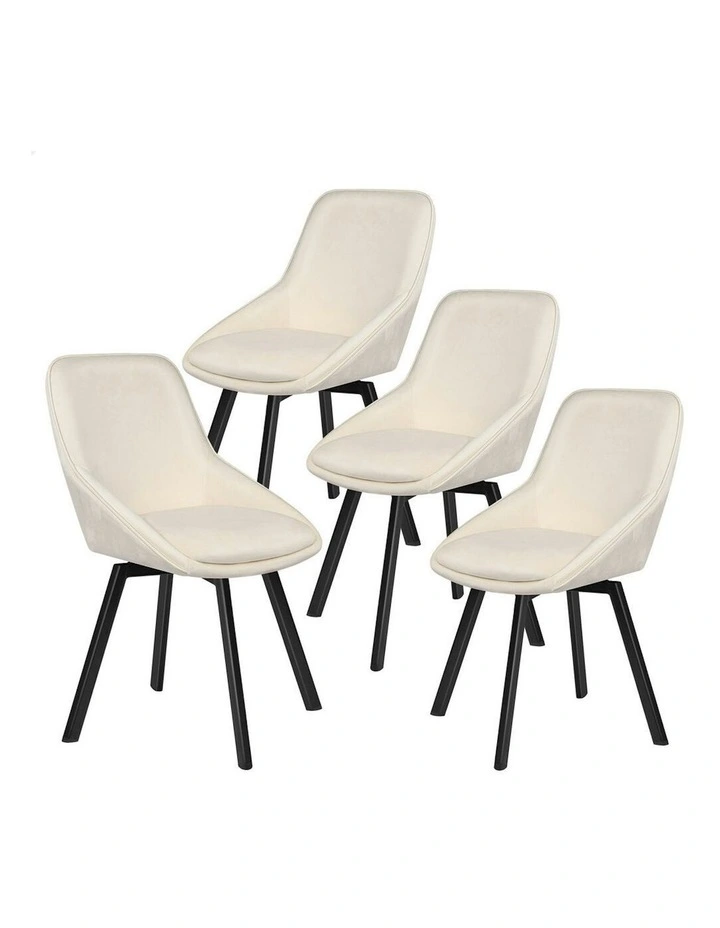 Accent Kitchen Swivel Lounge Padded Seat Velvet 4x Dining Chairs in Beige image 1
