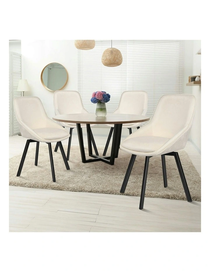 Accent Kitchen Swivel Lounge Padded Seat Velvet 4x Dining Chairs in Beige image 2