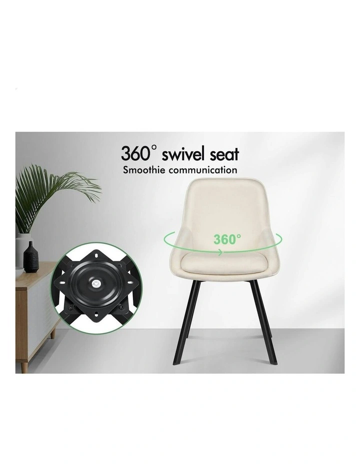 Accent Kitchen Swivel Lounge Padded Seat Velvet 4x Dining Chairs in Beige image 4