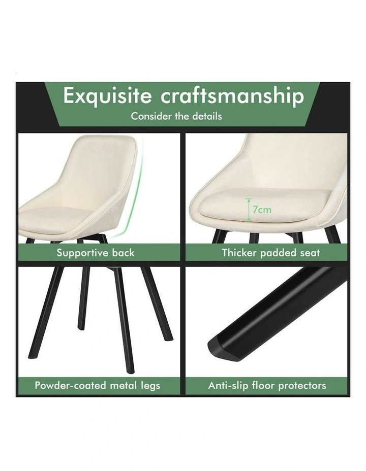 Accent Kitchen Swivel Lounge Padded Seat Velvet 4x Dining Chairs in Beige image 7