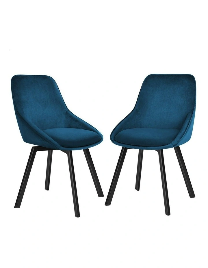 Swivel Velvet Dining Chairs x2 in Blue image 1
