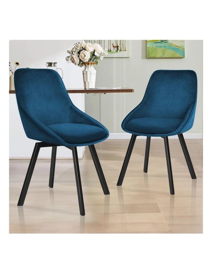 Swivel Velvet Dining Chairs x2 in Blue image 7