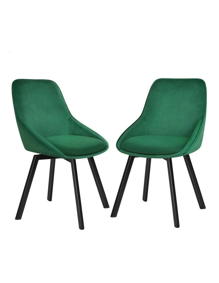 Swivel  Velvet 2x Dining Chairs in Green image 1