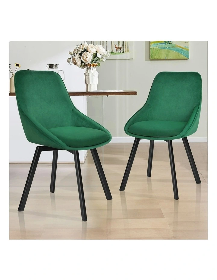 Swivel  Velvet 2x Dining Chairs in Green image 2