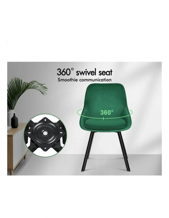 Swivel  Velvet 2x Dining Chairs in Green image 4