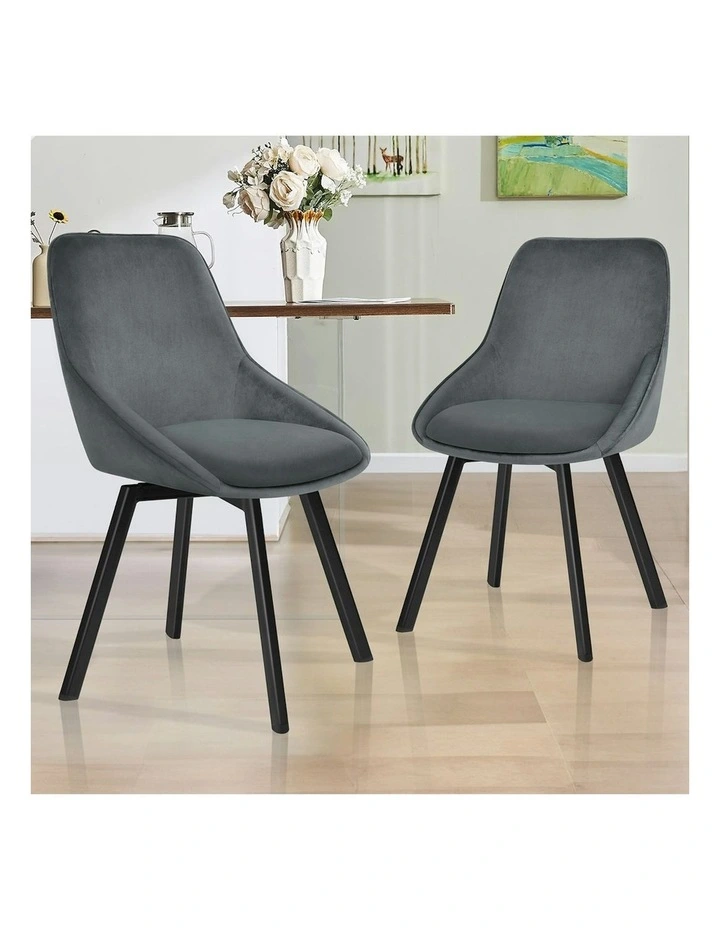 Swivel Velvet 2x Dining Chairs in Grey image 2