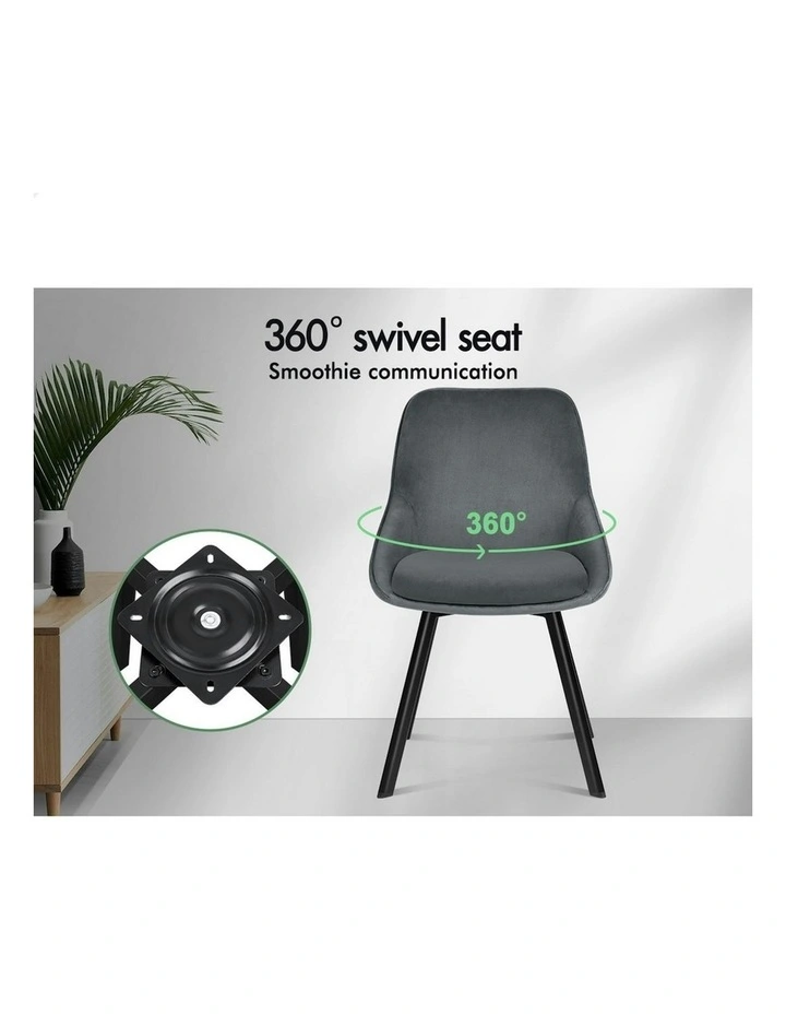 Swivel Velvet 2x Dining Chairs in Grey image 4