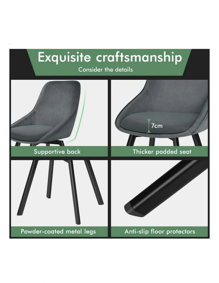 Swivel Velvet 2x Dining Chairs in Grey image 6