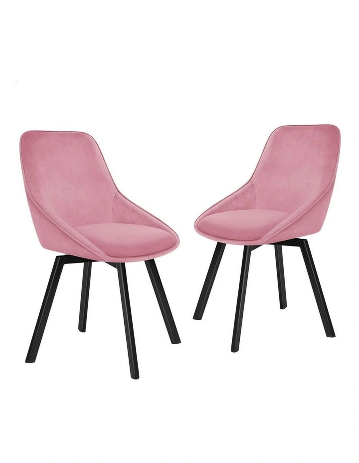 Accent Kitchen Swivel Lounge Padded Seat Velvet Dining Chairs x2 in Pink image 1