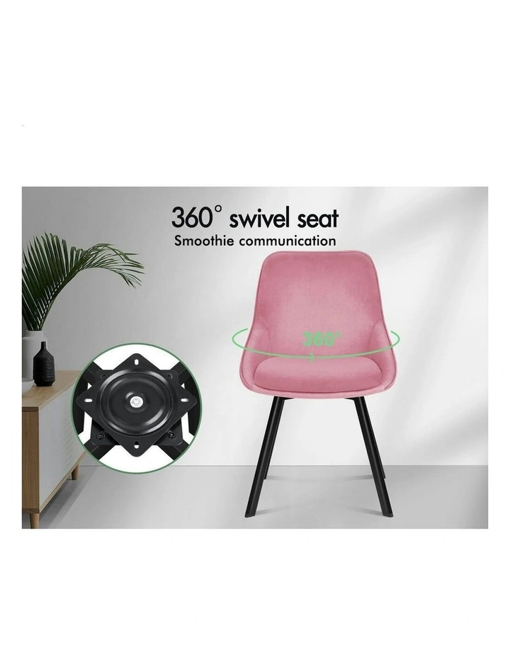 Accent Kitchen Swivel Lounge Padded Seat Velvet Dining Chairs x2 in Pink image 4