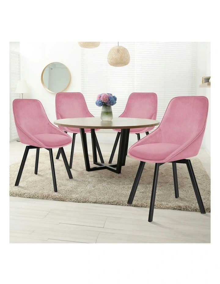 Accent Kitchen Swivel Lounge Padded Seat Velvet Dining Chairs x4 in Pink image 2