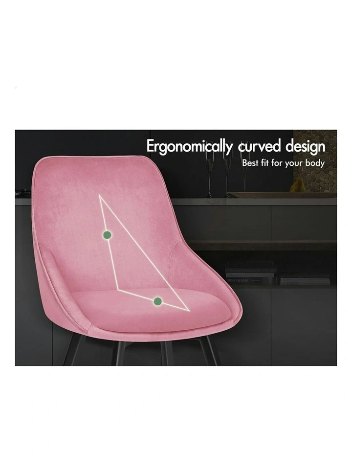 Accent Kitchen Swivel Lounge Padded Seat Velvet Dining Chairs x4 in Pink image 5