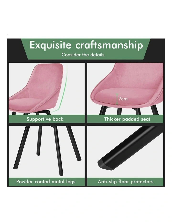 Accent Kitchen Swivel Lounge Padded Seat Velvet Dining Chairs x4 in Pink image 7