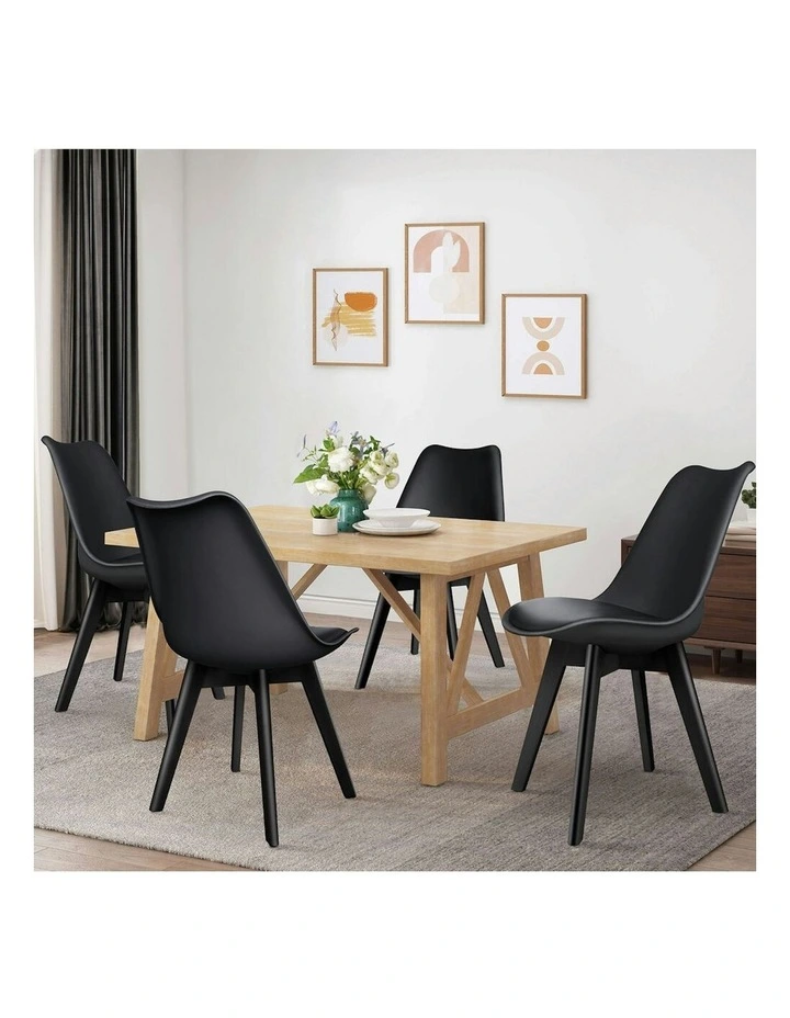 Padding Retro PU Leather Kitchen Lounge Wooden Dining Chairs x4 in Black image 2