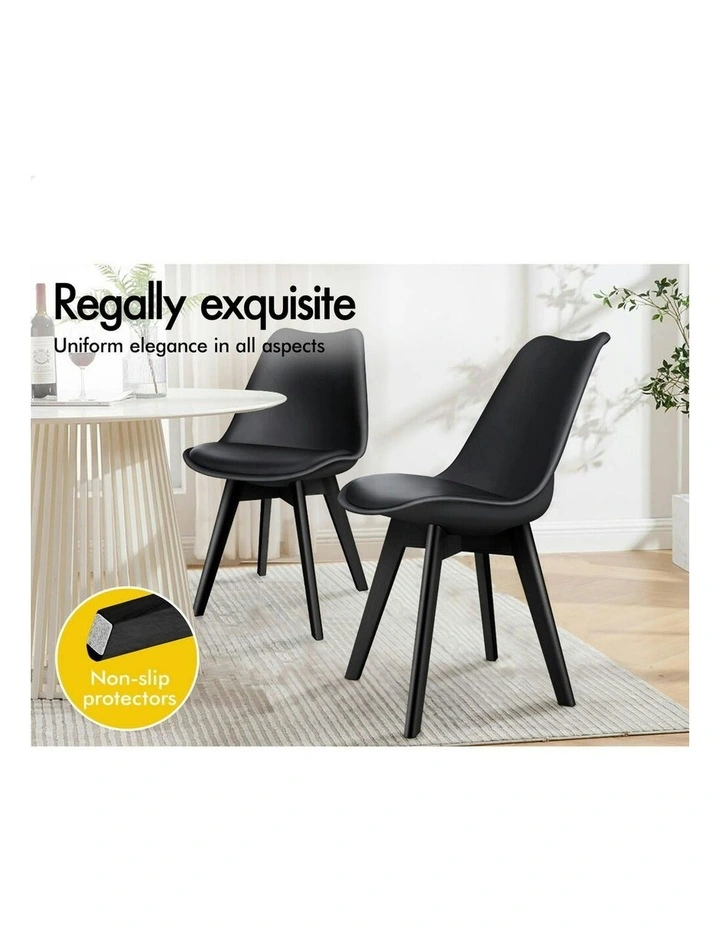 Padding Retro PU Leather Kitchen Lounge Wooden Dining Chairs x4 in Black image 3