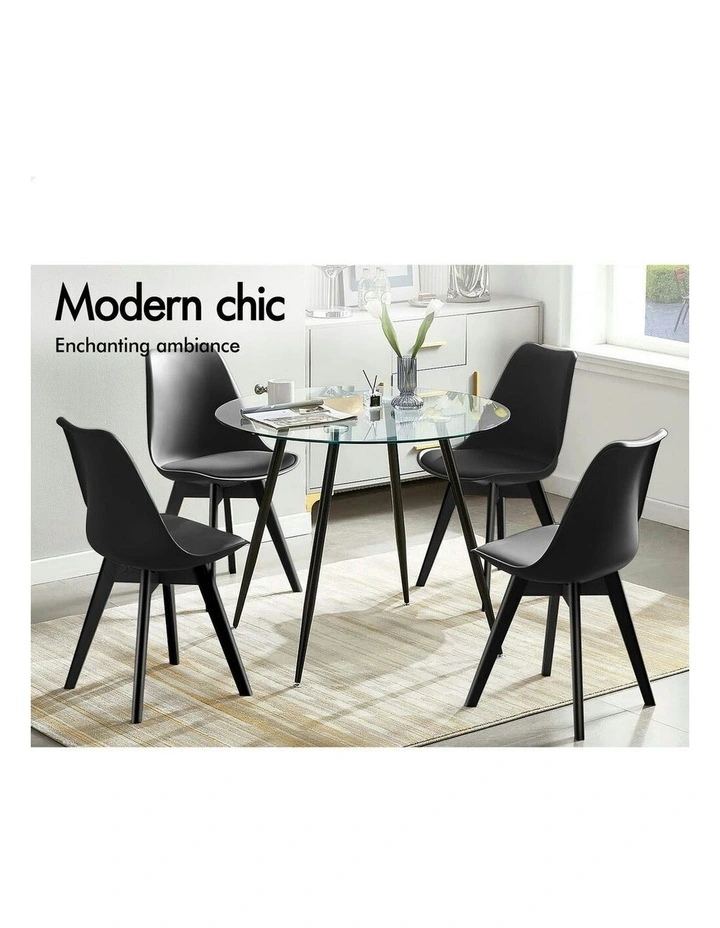 Padding Retro PU Leather Kitchen Lounge Wooden Dining Chairs x4 in Black image 4
