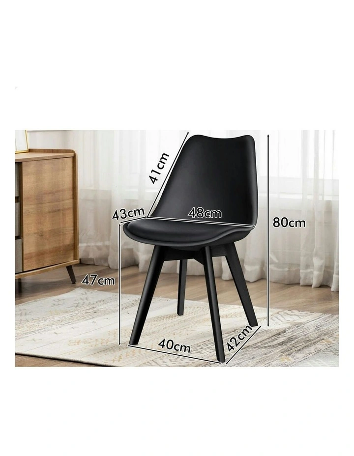 Padding Retro PU Leather Kitchen Lounge Wooden Dining Chairs x4 in Black image 6