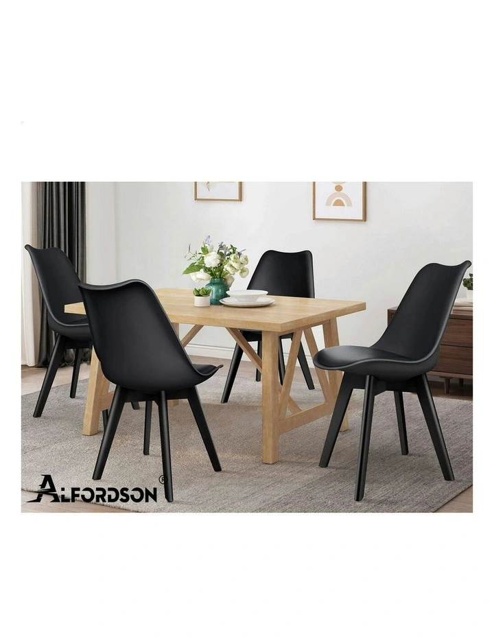 Padding Retro PU Leather Kitchen Lounge Wooden Dining Chairs x4 in Black image 7