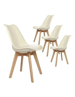 Padding Retro PU Leather Kitchen Lounge Wooden Dining Chairs x4 in Beige