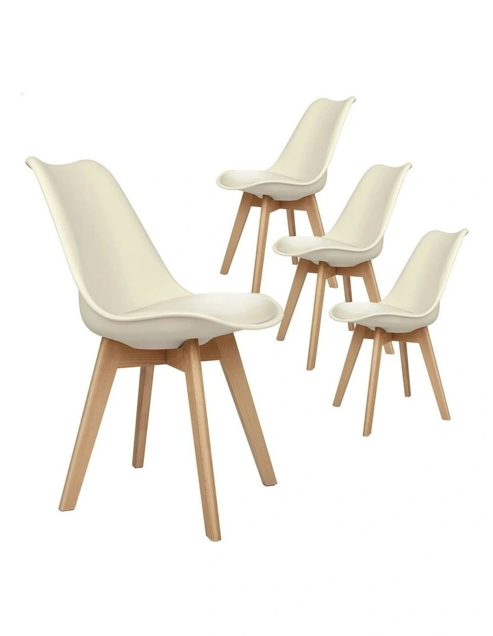 Padding Retro PU Leather Kitchen Lounge Wooden Dining Chairs x4 in Beige image 1