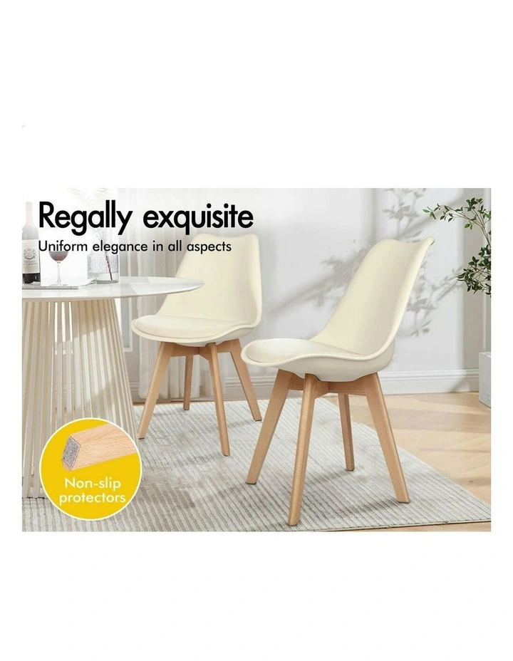 Padding Retro PU Leather Kitchen Lounge Wooden Dining Chairs x4 in Beige image 3