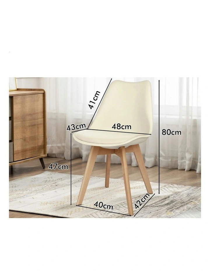 Padding Retro PU Leather Kitchen Lounge Wooden Dining Chairs x4 in Beige image 5