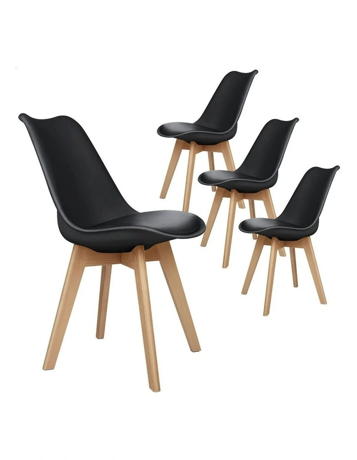 Retro PU Leather Wooden Dining Chairs x4 in Black image 1