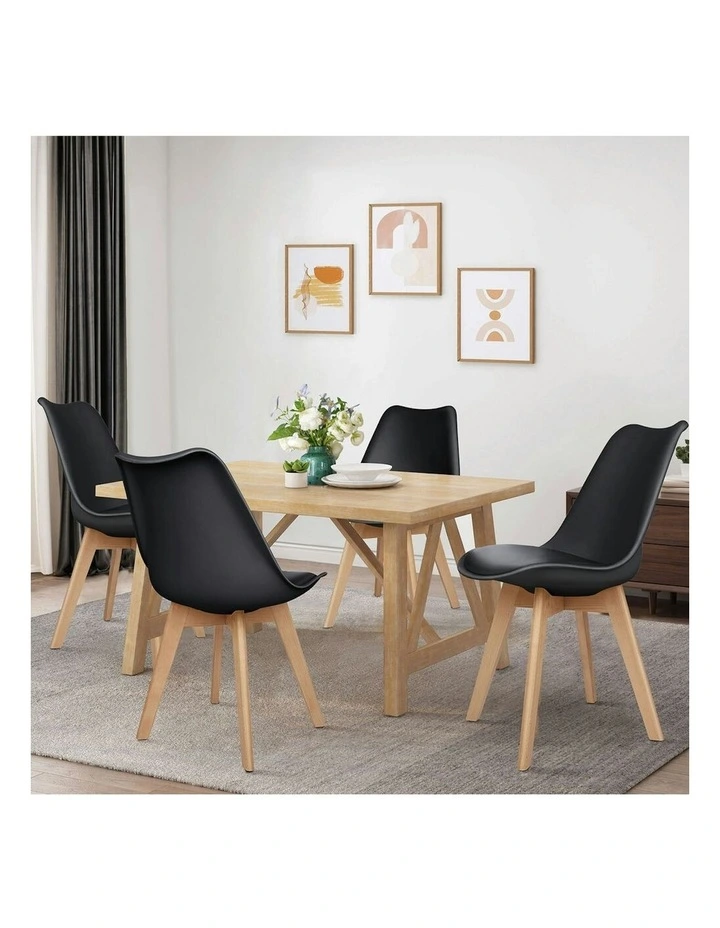 Retro PU Leather Wooden Dining Chairs x4 in Black image 2