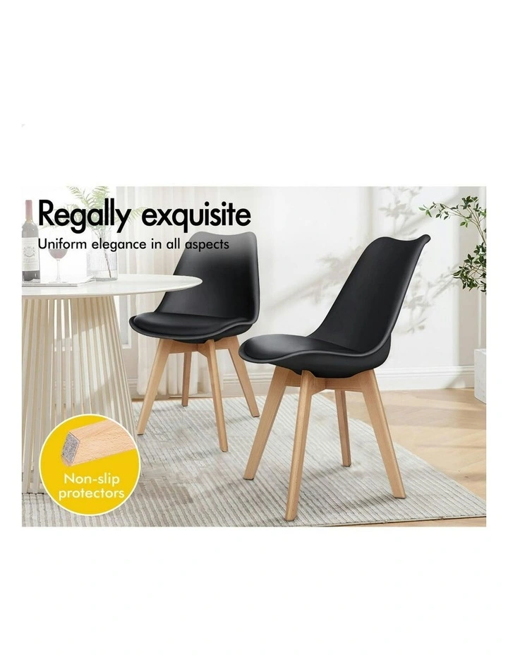 Retro PU Leather Wooden Dining Chairs x4 in Black image 3