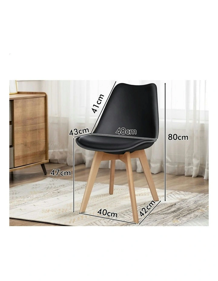 Retro PU Leather Wooden Dining Chairs x4 in Black image 4
