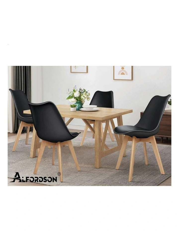 Retro PU Leather Wooden Dining Chairs x4 in Black image 6