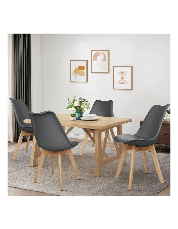 Retro PU Leather Wooden Dining Chairs 4x in Grey image 2