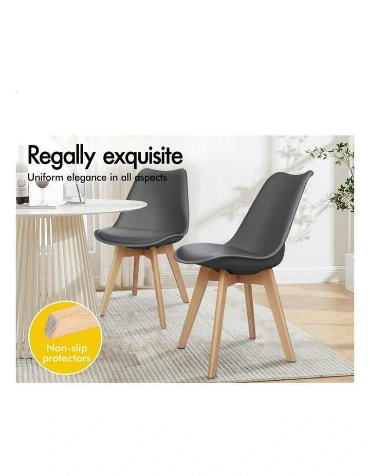 Retro PU Leather Wooden Dining Chairs 4x in Grey image 3