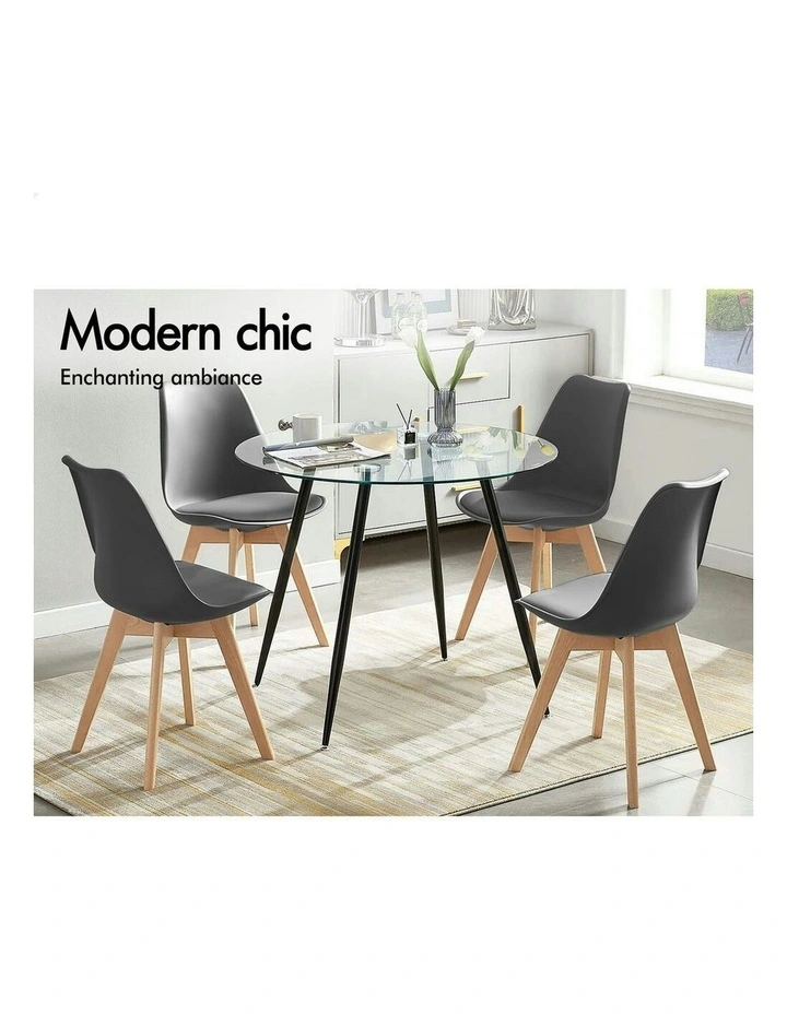 Retro PU Leather Wooden Dining Chairs 4x in Grey image 4