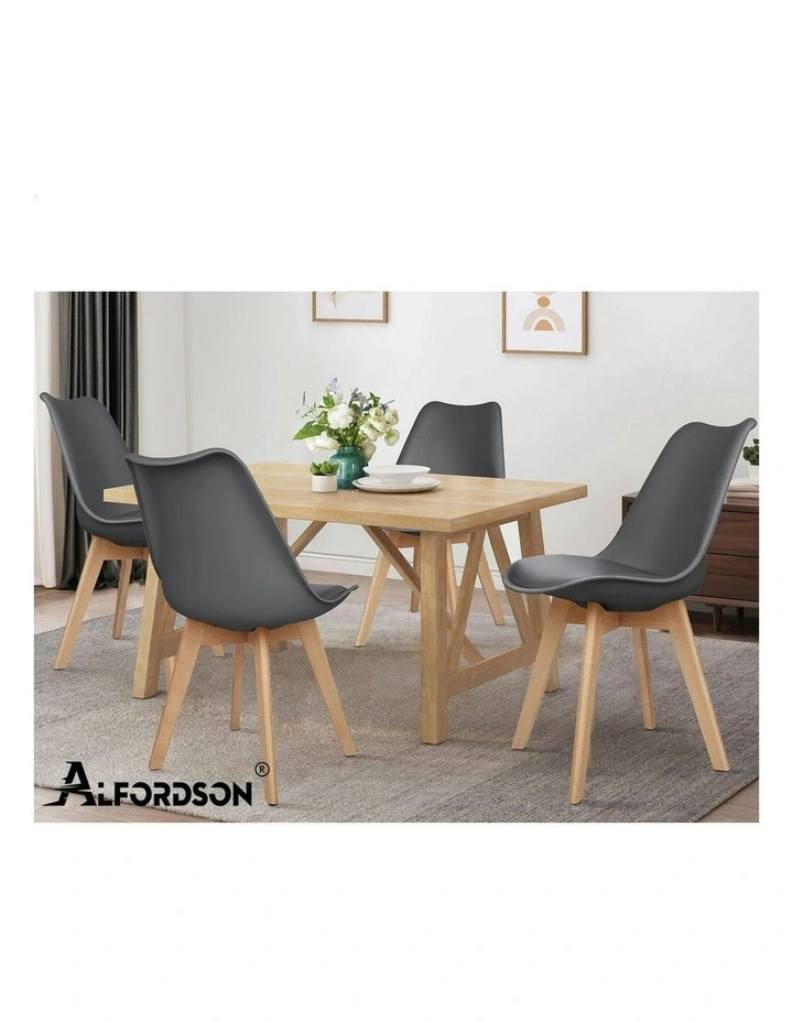 Retro PU Leather Wooden Dining Chairs 4x in Grey image 7