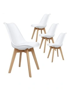 Retro PU Leather Wooden Dining Chairs x4 in White