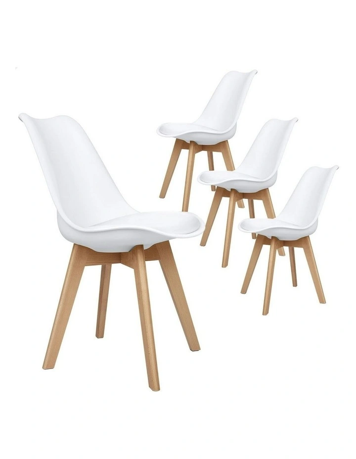 Retro PU Leather Wooden Dining Chairs x4 in White image 1