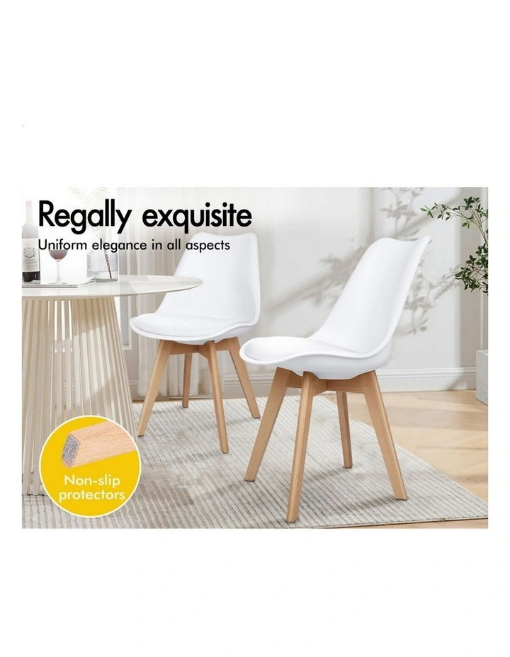 Retro PU Leather Wooden Dining Chairs x4 in White image 7