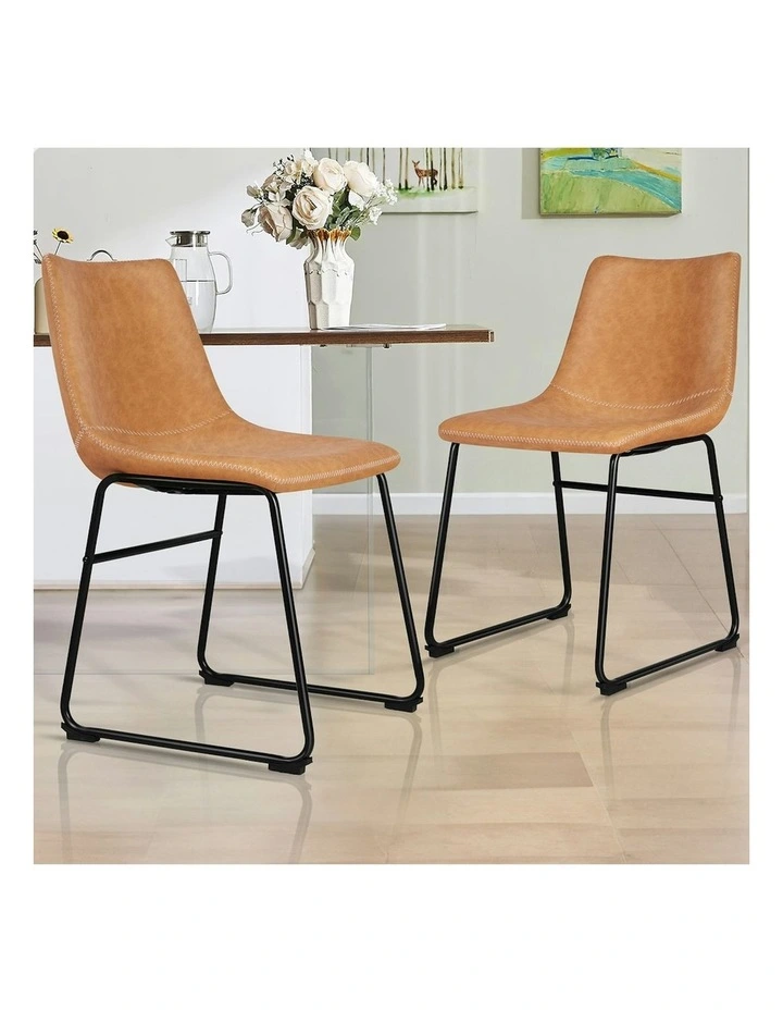 PU Leather Dining Chairs x2 in Brown image 2