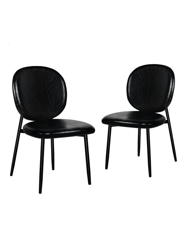 Accent Kitchen Lounge Curved Back Wooden Leather Dining Chairs x2 in Black image 1