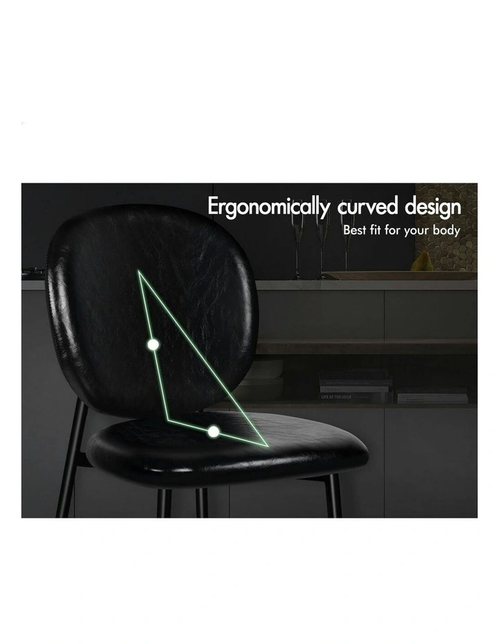 Accent Kitchen Lounge Curved Back Wooden Leather Dining Chairs x2 in Black image 4