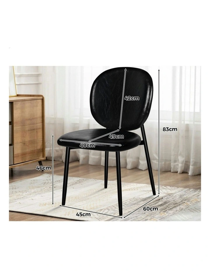 Accent Kitchen Lounge Curved Back Wooden Leather Dining Chairs x2 in Black image 5