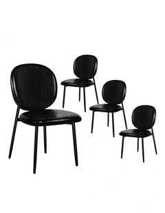 Accent Kitchen Lounge Curved Back Wooden Leather Dining Chairs x4 in Black