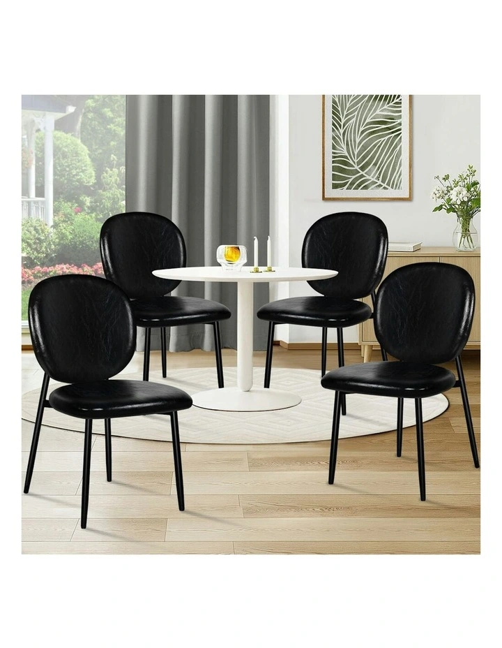 Accent Kitchen Lounge Curved Back Wooden Leather Dining Chairs x4 in Black image 2