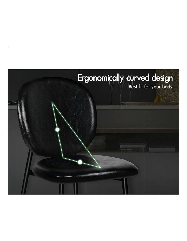 Accent Kitchen Lounge Curved Back Wooden Leather Dining Chairs x4 in Black image 4