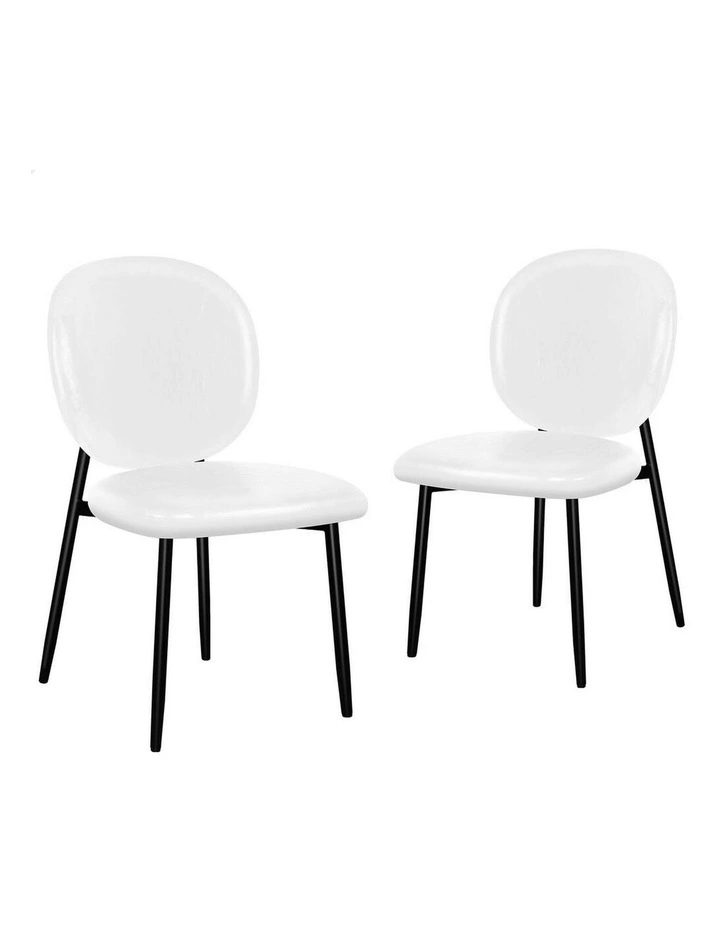 Accent Kitchen Lounge Curved Back Wooden Leather Dining Chairs 2x in White image 1
