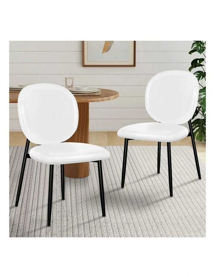 Accent Kitchen Lounge Curved Back Wooden Leather Dining Chairs 2x in White image 2