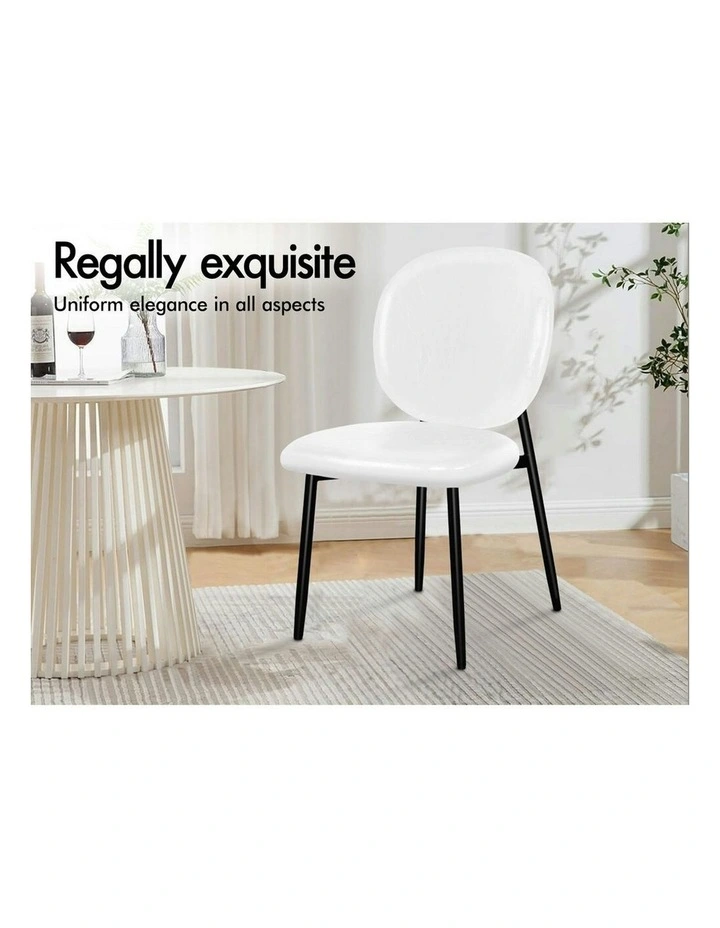 Accent Kitchen Lounge Curved Back Wooden Leather Dining Chairs 2x in White image 3