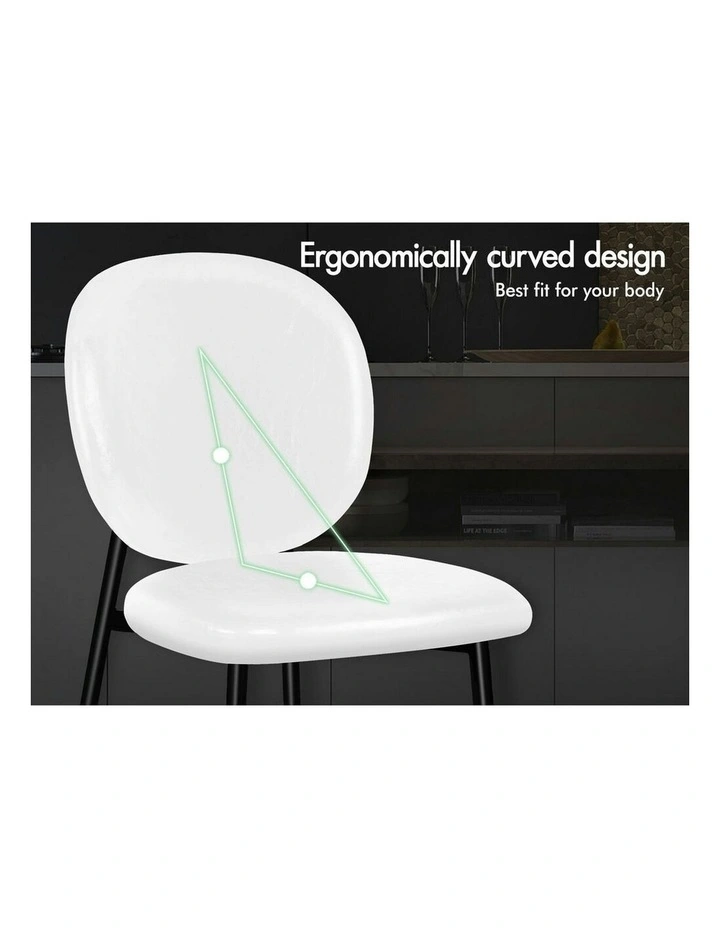 Accent Kitchen Lounge Curved Back Wooden Leather Dining Chairs 2x in White image 5