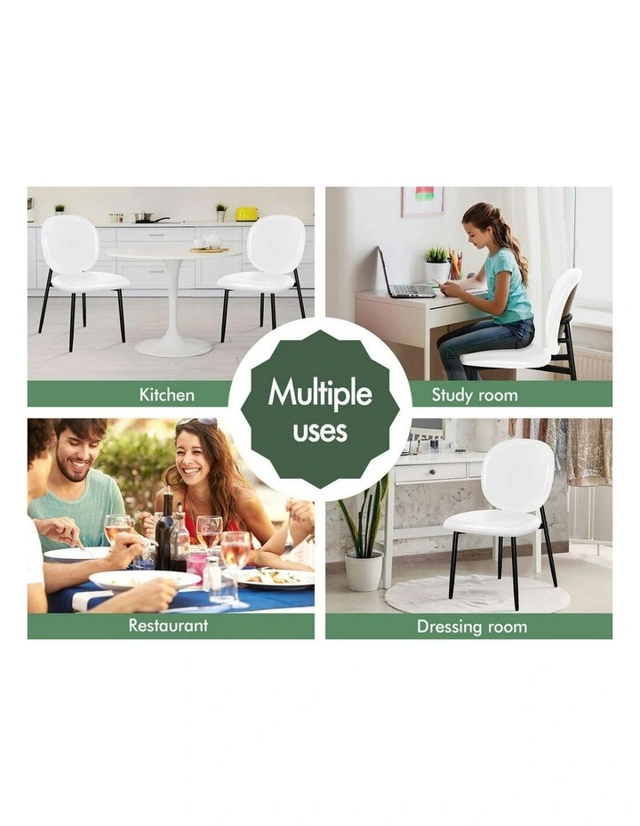 Accent Kitchen Lounge Curved Back Wooden Leather Dining Chairs 2x in White image 6